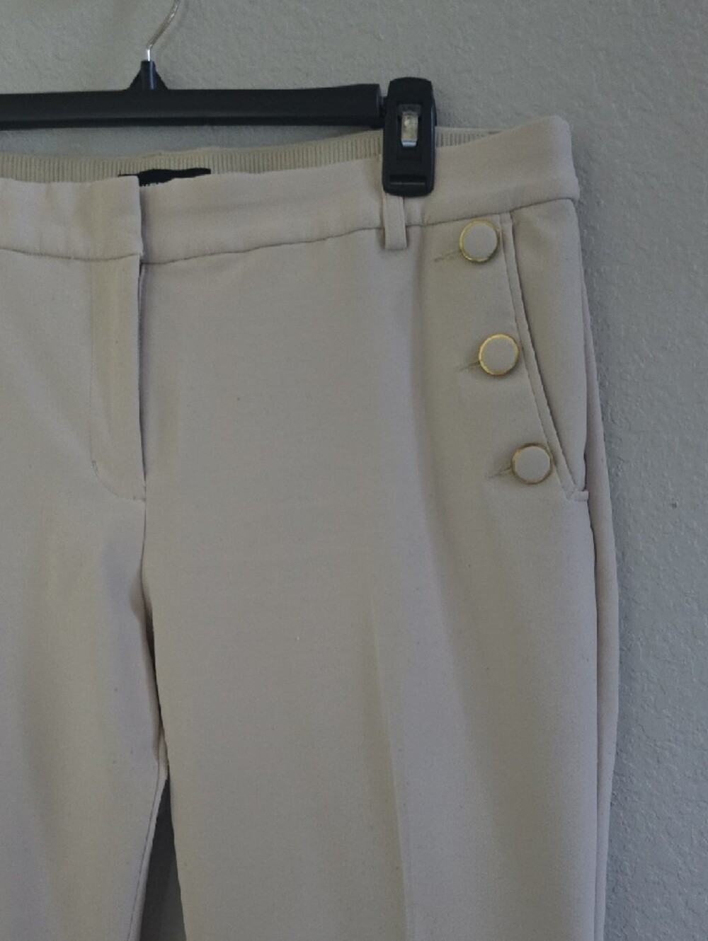 EXPRESS Low-Rise Cream Sailor Button Bootcut Pant 12 - Picture 3 of 5
